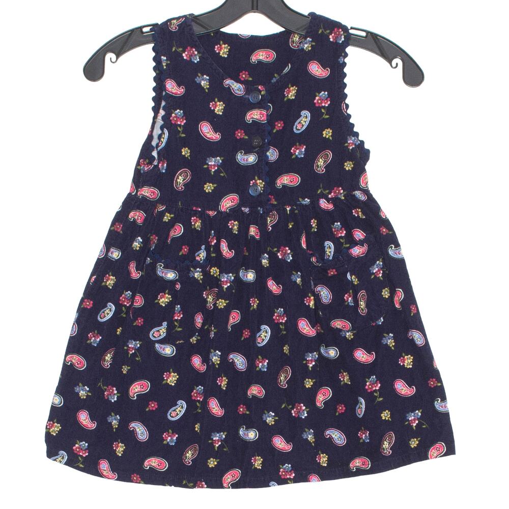 McKids McDonalds Girls Dress Vintage Corduroy Floral Paisley Sleeveless Blue 5